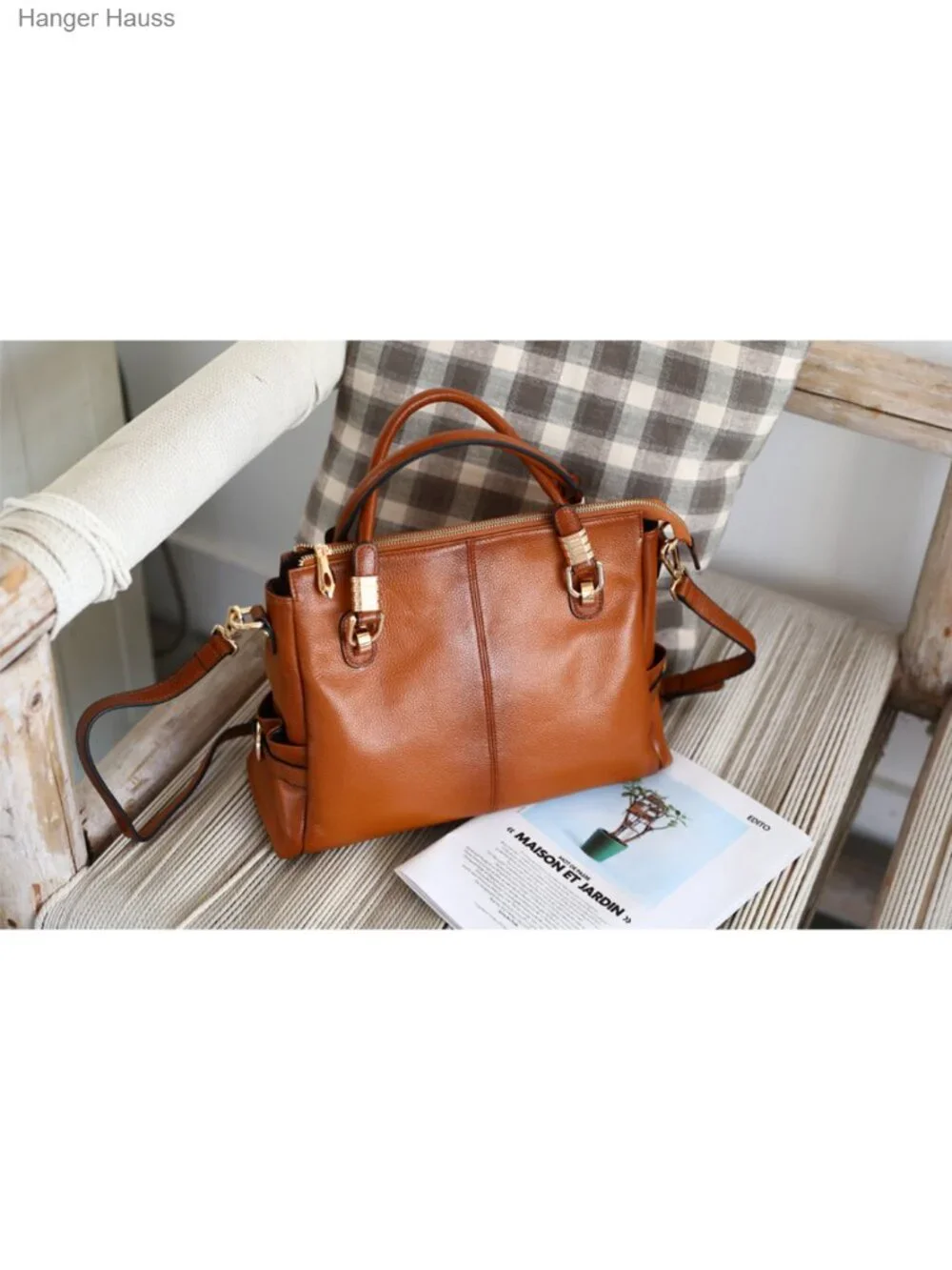 Top Grain Pebbled Cowhide Leather Satchel Tote Shoulder Bag with Adjustable
